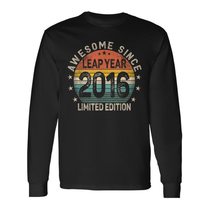 Leap Year 8Th Birthday Awesome Since 2016 Vintage Leap Day Long Sleeve T-Shirt