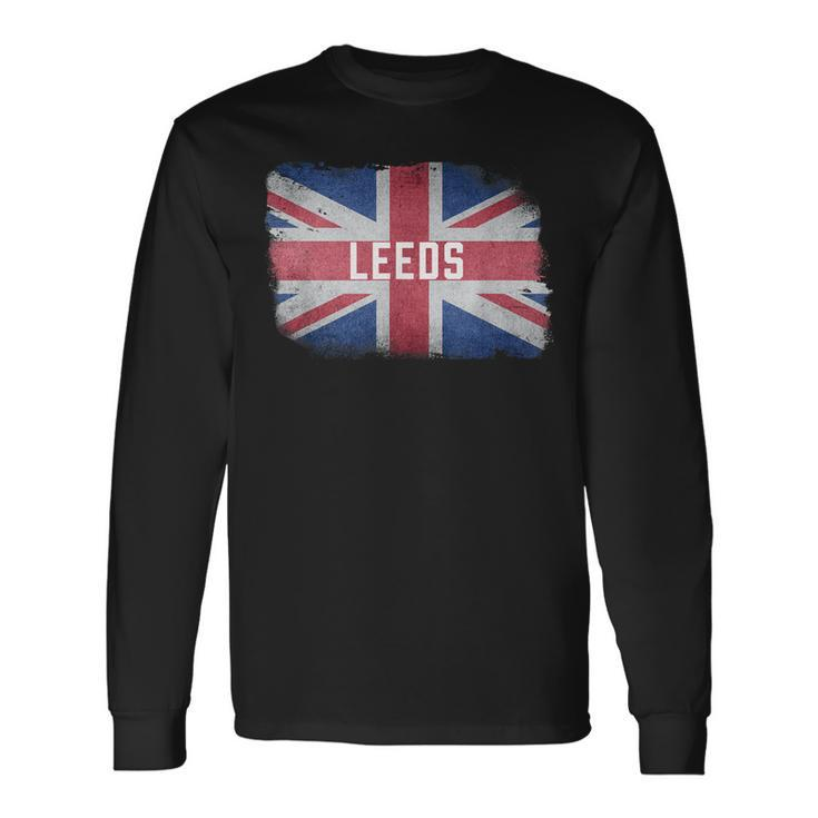 Leeds British United Kingdom Flag Vintage Uk Souvenir Long Sleeve T-Shirt