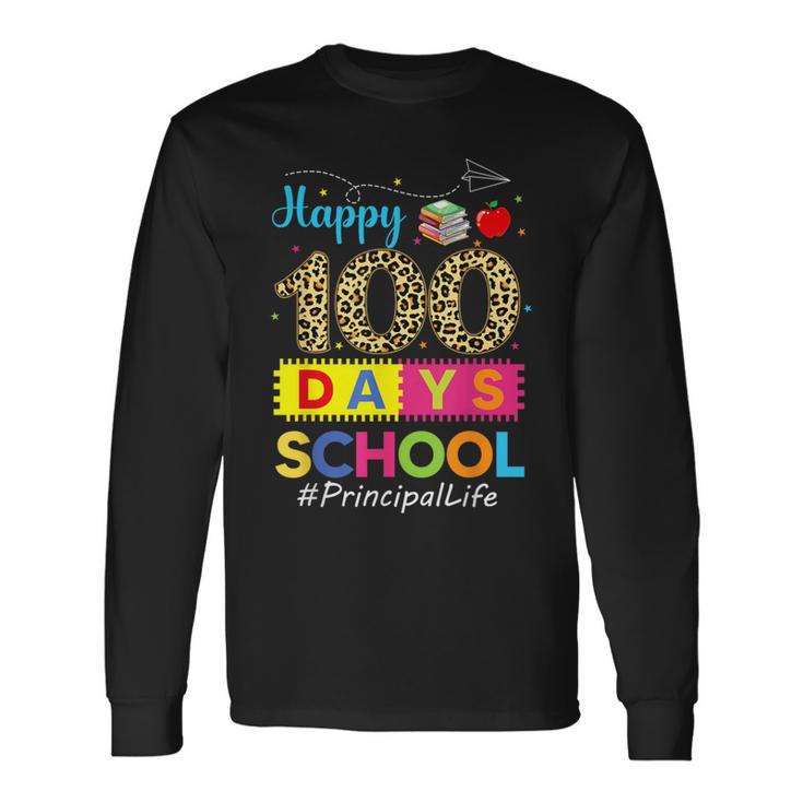 Leopard 100Th Day Of School Principal Life 100 Days Smarter Long Sleeve T-Shirt