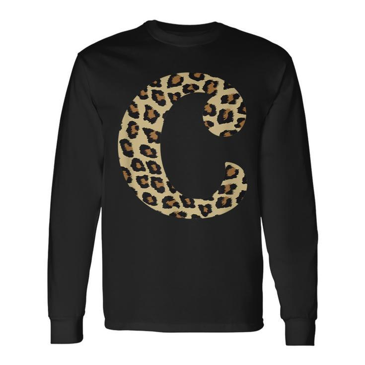 Leopard Cheetah Print Letter C Initial Rustic Monogram Long Sleeve T-Shirt