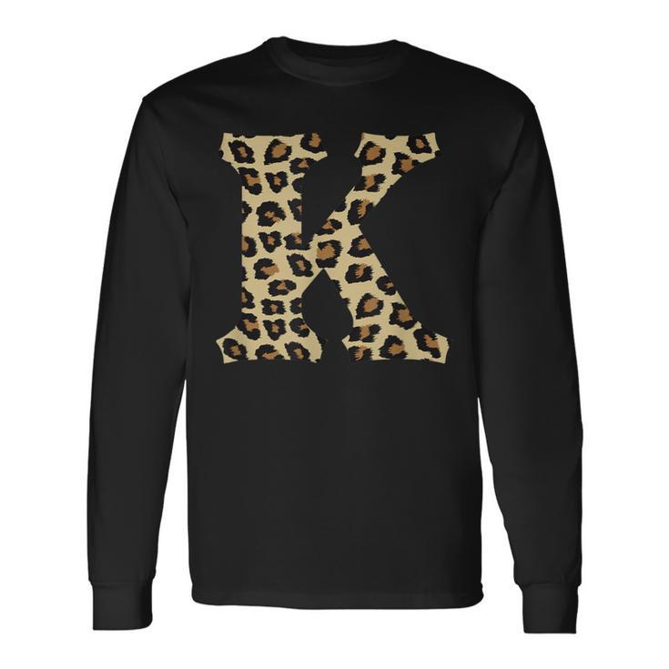 Leopard Cheetah Print Letter K Initial Rustic Monogram Long Sleeve T-Shirt