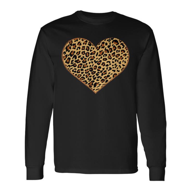 Leopard Print Heart Valentines Day Cheetah Long Sleeve T-Shirt