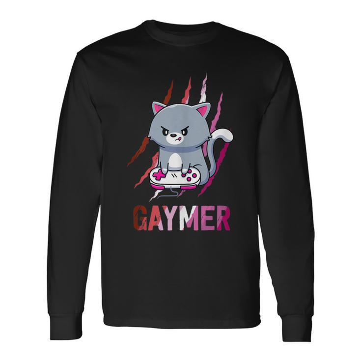 Lesbian Gaymer Geek Pride Lgbt Video Game Lovers Cat Long Sleeve T-Shirt