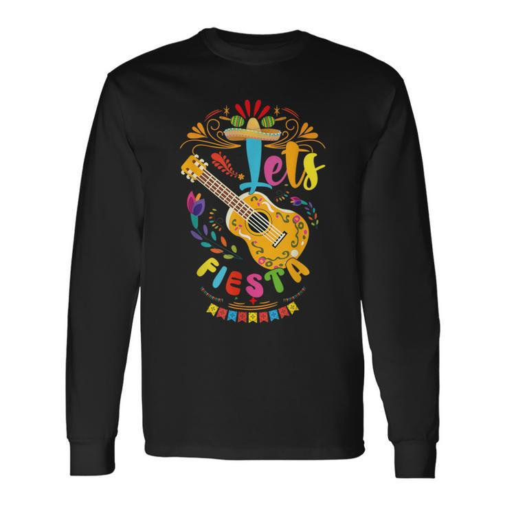 Let's Fiesta Cinco De Mayo Mexican Party Guitar Hat Lover Long Sleeve T-Shirt