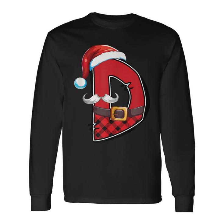 Letter D Initial Name Plaid Santa Hat Christmas Long Sleeve T-Shirt Gifts ideas