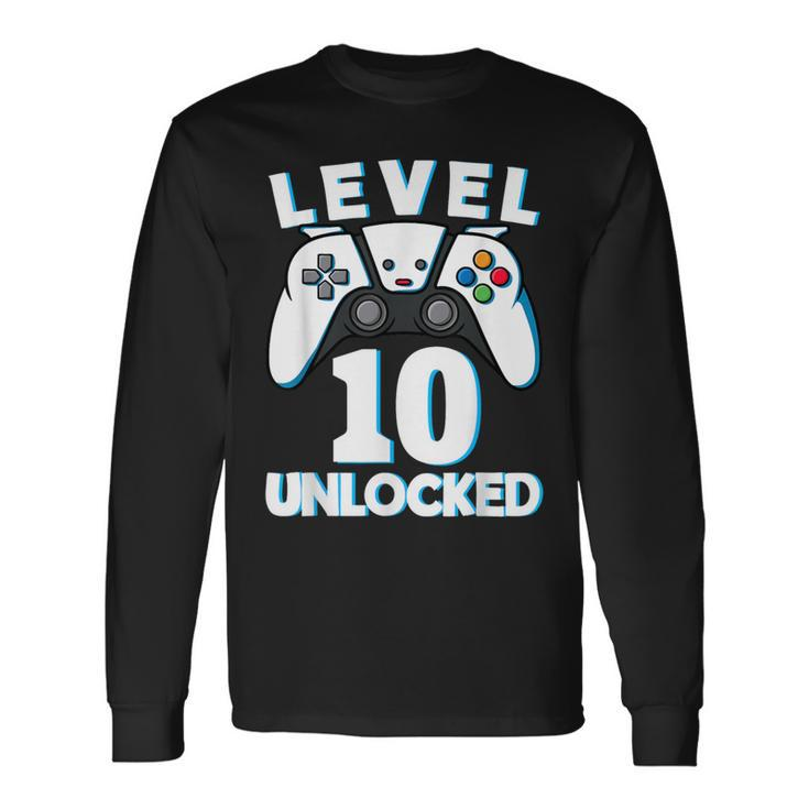 Level 10 Unlocked 10Th Birthday Gaming Gamer Boys Long Sleeve T-Shirt
