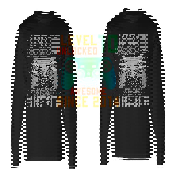 Level 10 Unlocked 10Th Birthday 10 Year Old Gamer Bday Long Sleeve T-Shirt