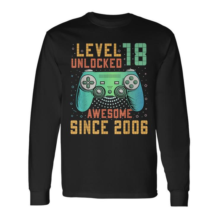 Level 18 Unlocked 18Th Birthday 18 Year Old Gamer Bday Long Sleeve T-Shirt