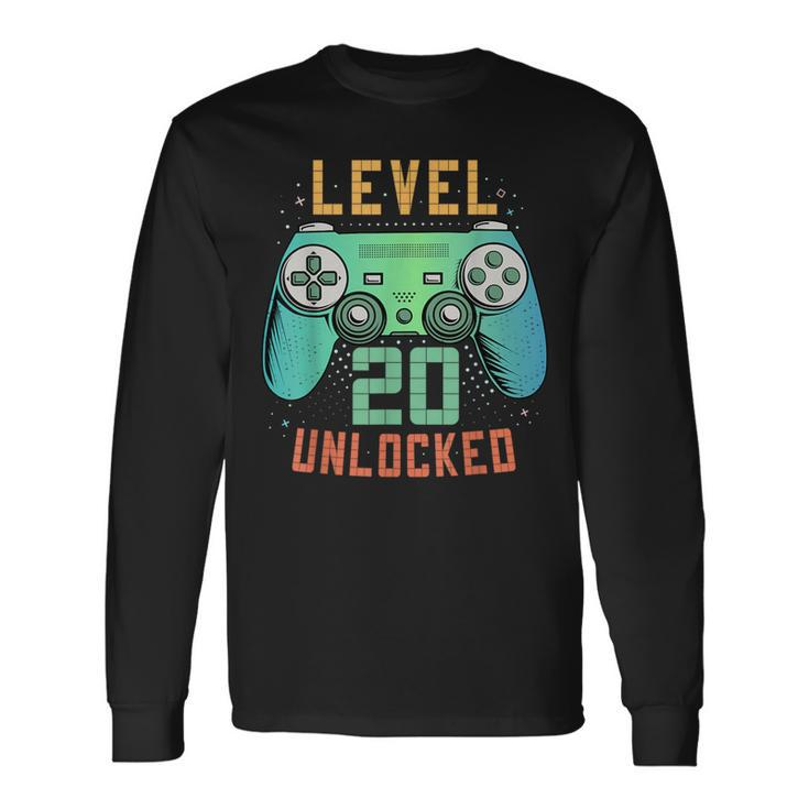 Level 20 Unlocked 20Th Birthday Gamer 20 Year Old Male Long Sleeve T-Shirt