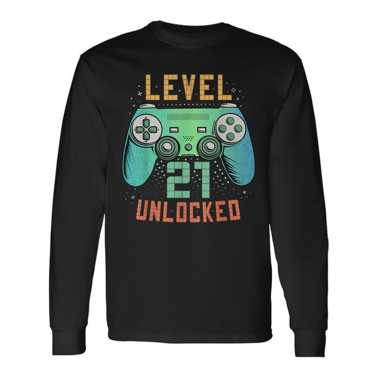 Level 21 Unlocked 21St Birthday Gamer 21 Year Old Male Long Sleeve T-Shirt