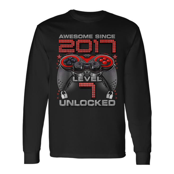 Level 7 Unlocked Awesome Since 2017 Gaming 7Th Birthday Long Sleeve T-Shirt
