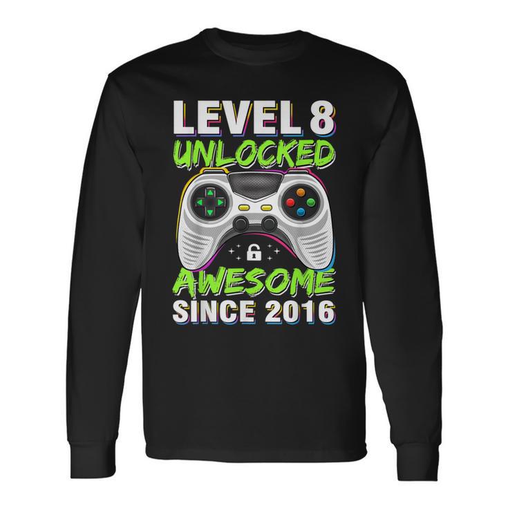 Level 8 Unlocked Awesome Since 2016 8Th Birthday Gaming Boys Long