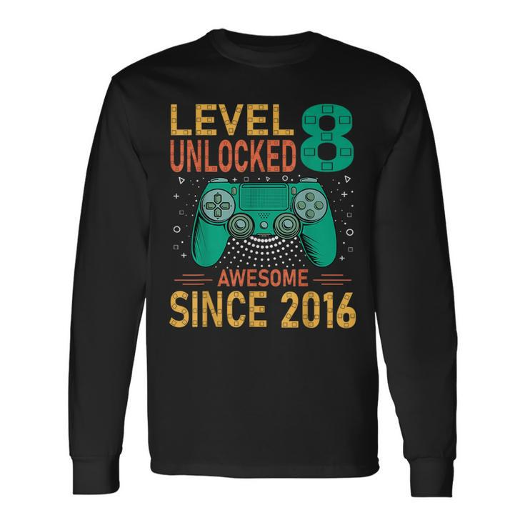 Level 8 Unlocked Birthday 8Th Birthday Gaming 8 Years Old Long Sleeve T-Shirt
