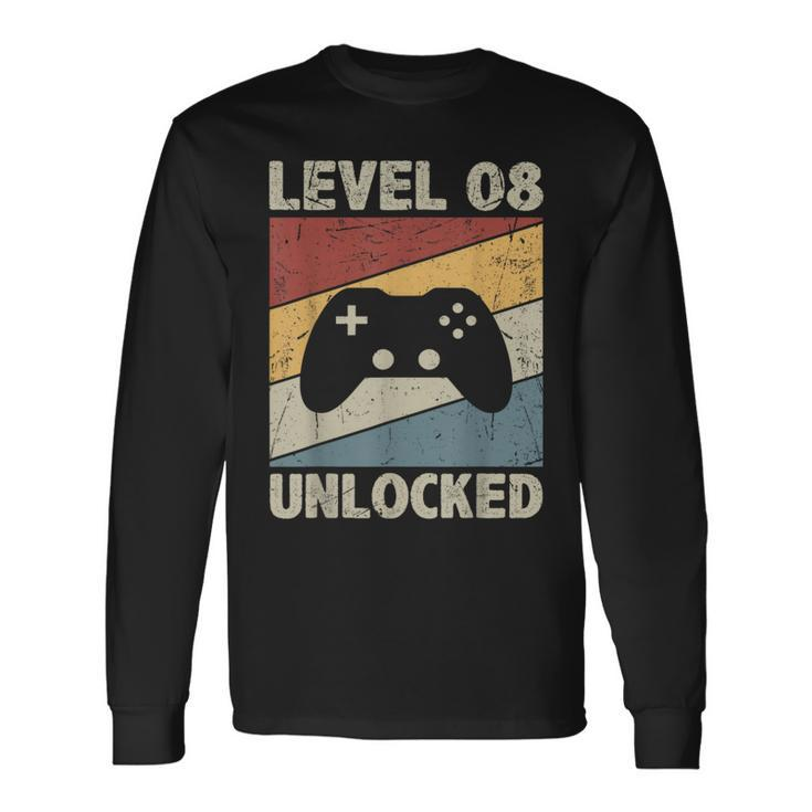 Level 8 Unlocked Video Gamer 8Th Birthday Vintage Long Sleeve T-Shirt