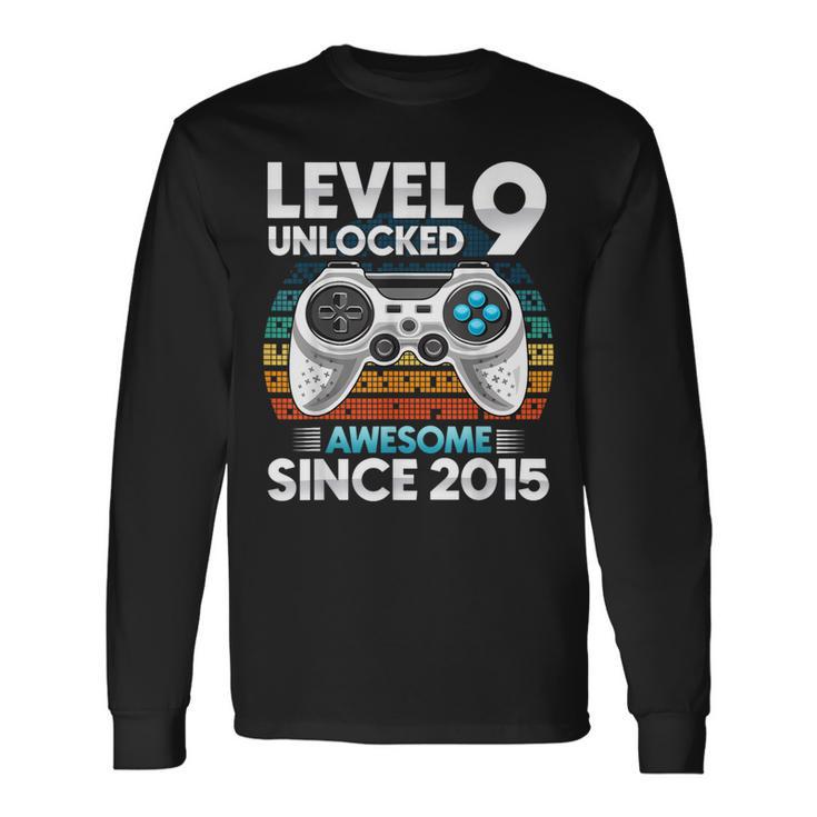 Level 9 Unlocked Awesome Since 2015 9Th Birthday Boys Long Sleeve T-Shirt