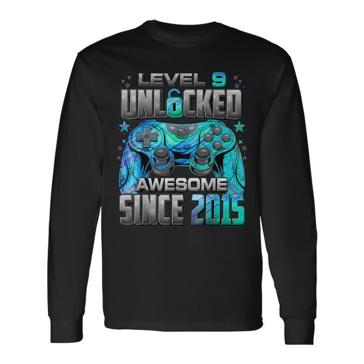 Level 9 Unlocked Awesome Since 2015 9Th Birthday Gaming Long Sleeve T-Shirt Gifts ideas