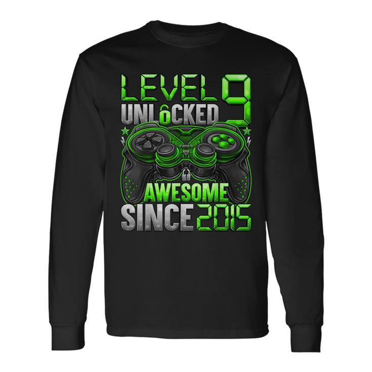 Level 9 Unlocked Awesome Since 2015 9Th Birthday Gaming Long Sleeve T-Shirt