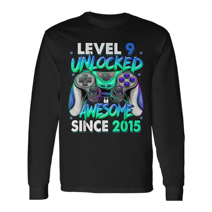 Level 9 Unlocked Awesome Since 2015 Gaming 9Th Birthday Long Sleeve T-Shirt