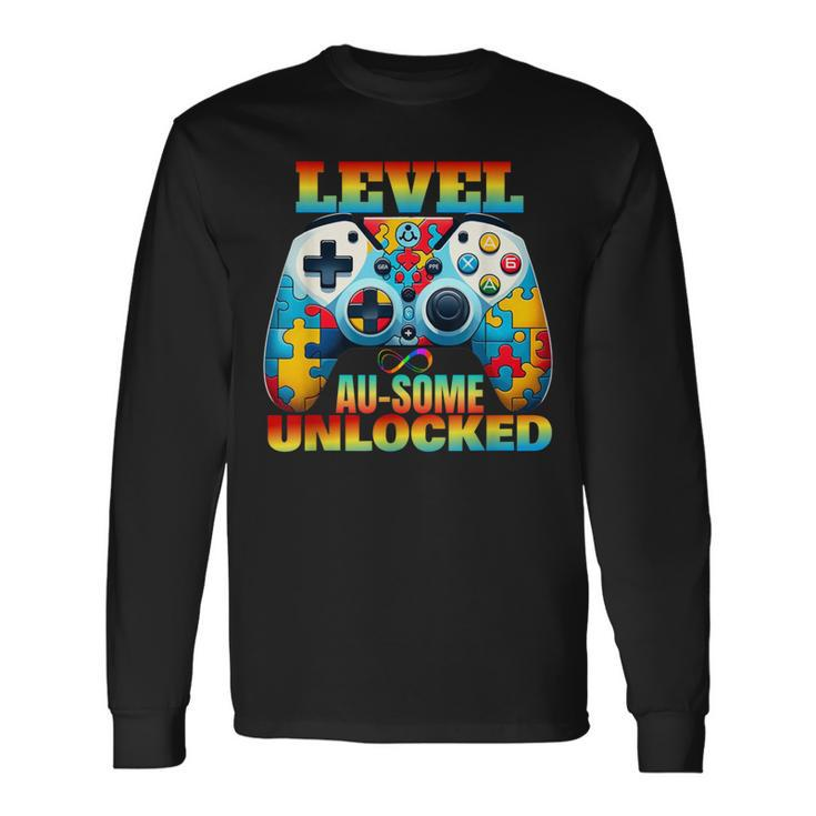 Level Au-Some Unlocked Video Game Controller Autism Long Sleeve T-Shirt