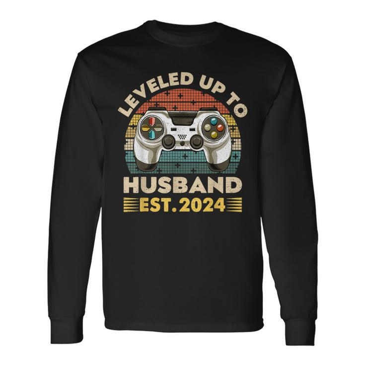 I Leveled Up To Husband Est 2024 Promoted To Hubby Groom Long Sleeve T-Shirt