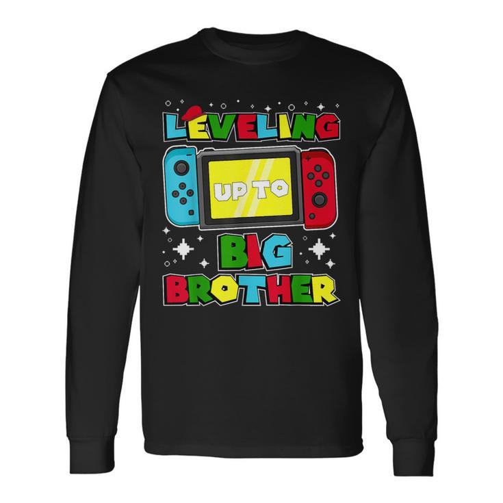 Leveling Up To Big Brother 2024 Gaming Boys Toddler Big Bro Long Sleeve T-Shirt