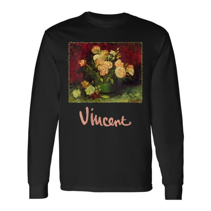 Still Life Bowl With Peonies And Roses By Vincent Van Gogh Long Sleeve T-Shirt