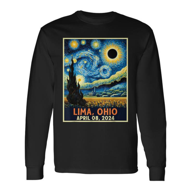 Lima Ohio Total Solar Eclipse 2024 Starry Night Van Gogh Long Sleeve T-Shirt