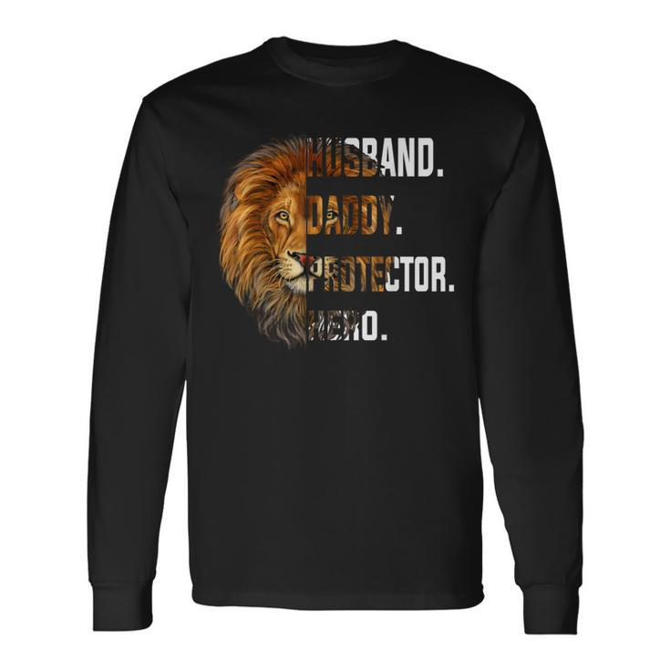 Lion Dad Husband Daddy Protector Hero Fathers Day 2024 Long Sleeve T-Shirt