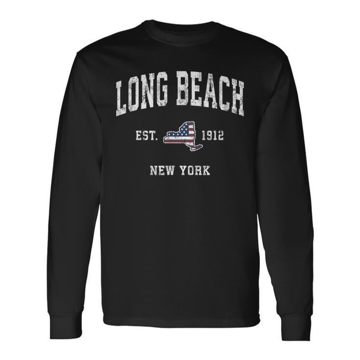Long Beach New York Ny Vintage American Flag Sports Long Sleeve T-Shirt