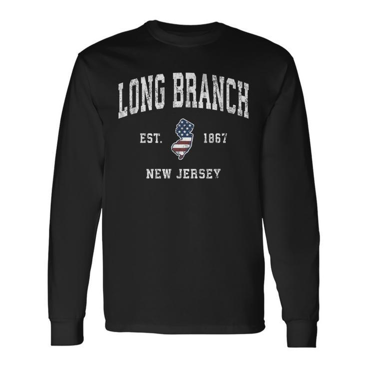 Long Branch New Jersey Nj Vintage American Flag Sports Desig Long Sleeve T-Shirt