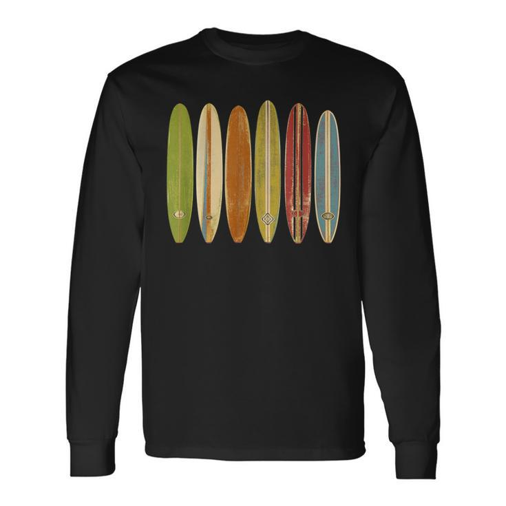 Longboard Surfboards Vintage Retro Style Surfing Long Sleeve T-Shirt