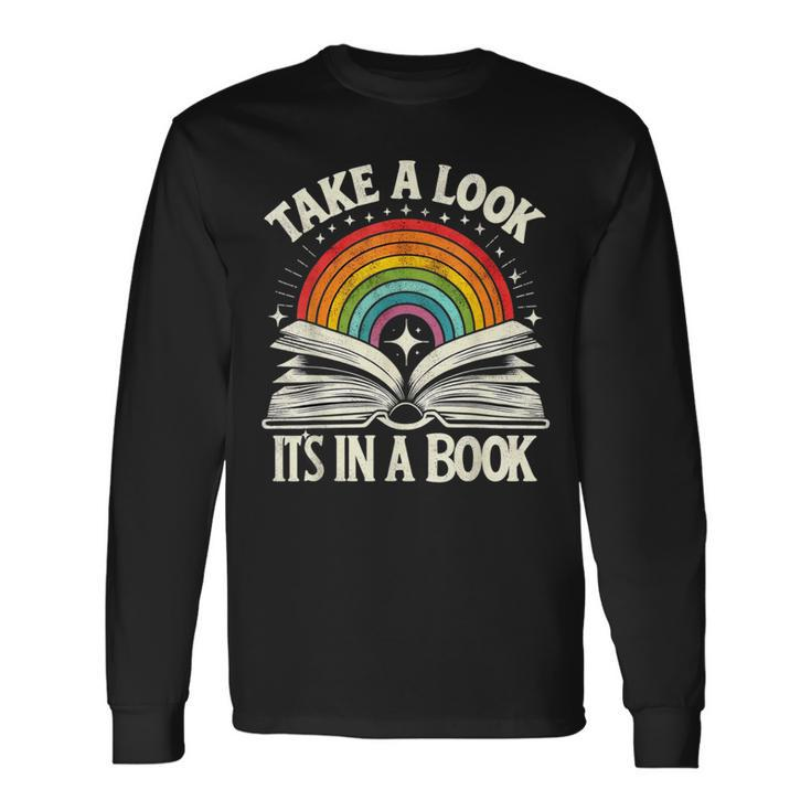 Take A Look A Book Vintage Reading Librarian Rainbow Long Sleeve T-Shirt