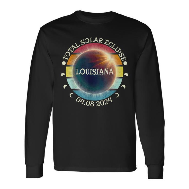 Louisiana Total Solar Eclipse April 8Th 2024 Retro Vintage Long Sleeve T-Shirt Gifts ideas