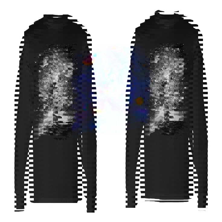 Loup De L'espace Cosmique Famille Des Loups Hurlant Constellation T-shirt à manches longues
