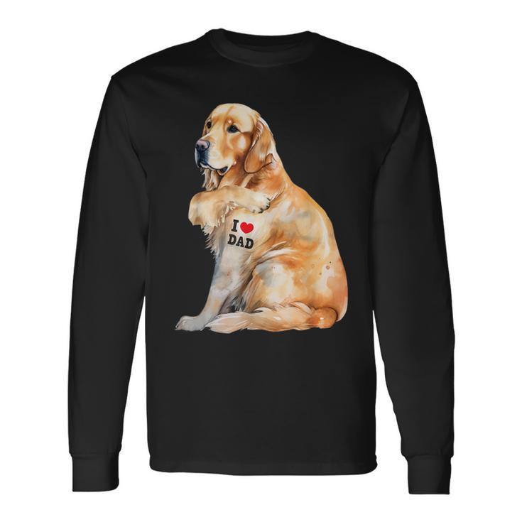 I Love Dad Patriotic Golden Retriever Canine Dog Lover Long Sleeve T-Shirt