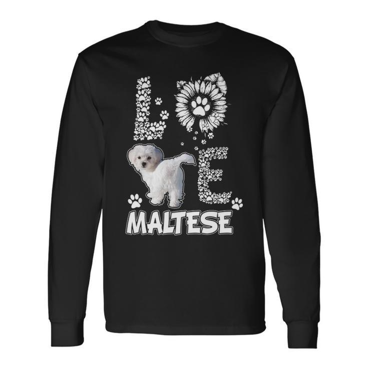 Love Maltese Dog Paw Sunflower Lover Costume Long Sleeve T-Shirt
