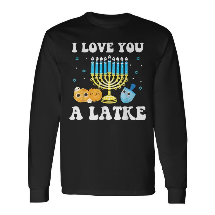 I Love You A Latke Happy Hanukkah Chanukah Pajamas Jewish Long Sleeve T-Shirt