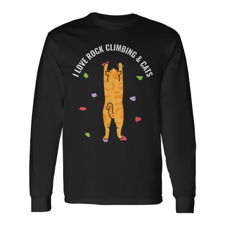 I Love Rock Climbing & Cats Cute Orange Kitty Feline Long Sleeve T-Shirt