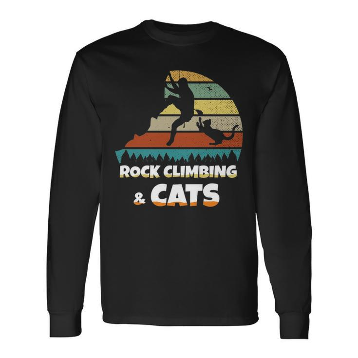 I Love Rock Climbing & Cats Mountain Climber Cat Lover Long Sleeve T-Shirt
