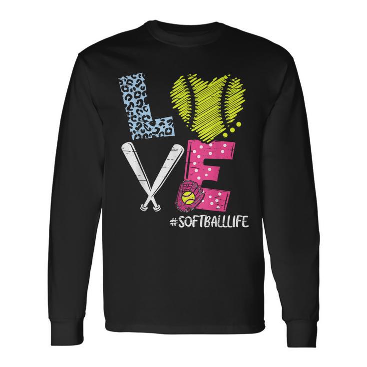 Love Softball Coach Player Softball Life N Girls Women Long Sleeve T-Shirt