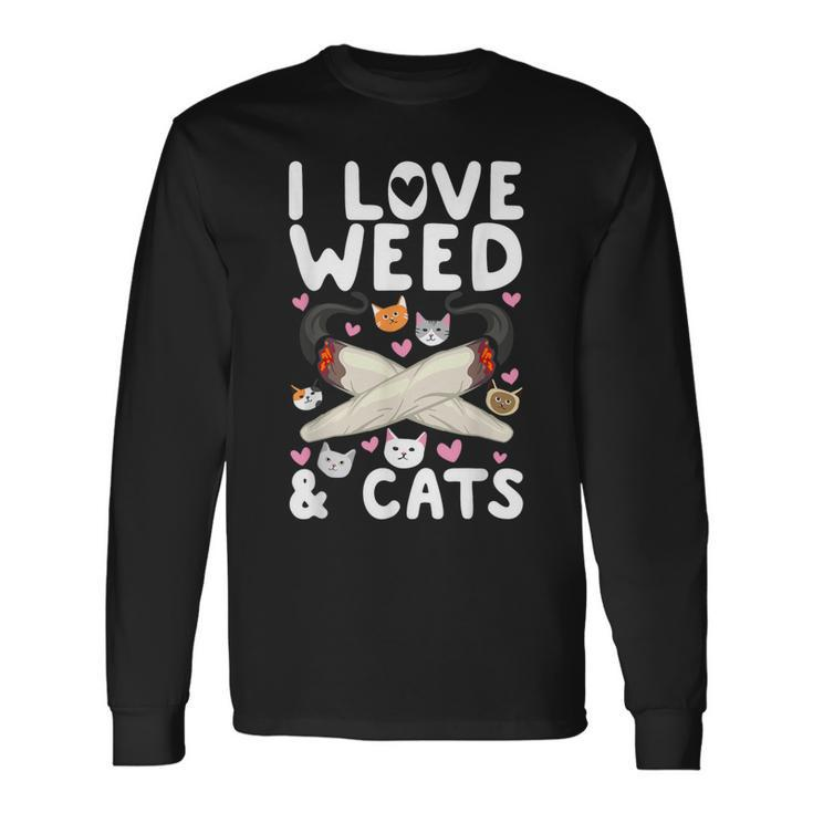I Love Weed & Cats Cannabis Marijuana Pot Smoker Reefer Long Sleeve T-Shirt
