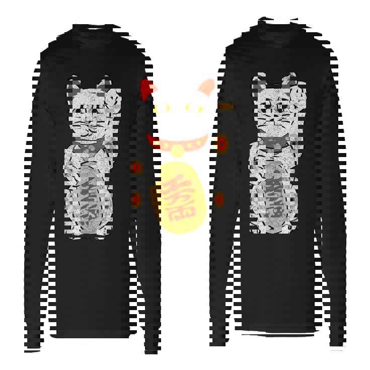 Lucky Cat Japanese Good Luck Charm Japan Asian Fun Long Sleeve T-Shirt