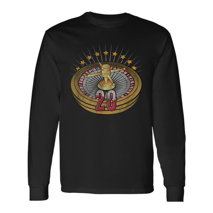Lucky Number 20 S Roulette Wheel Gambling Distressed Long Sleeve T-Shirt