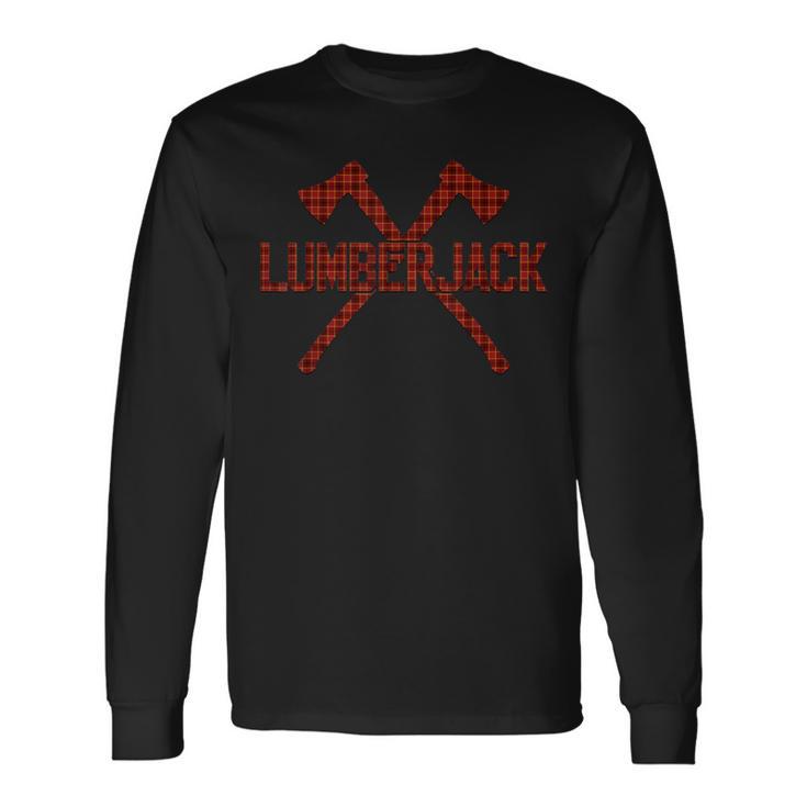 Lumberjack Axe Flannel Pattern Wood Cutter Long Sleeve T-Shirt