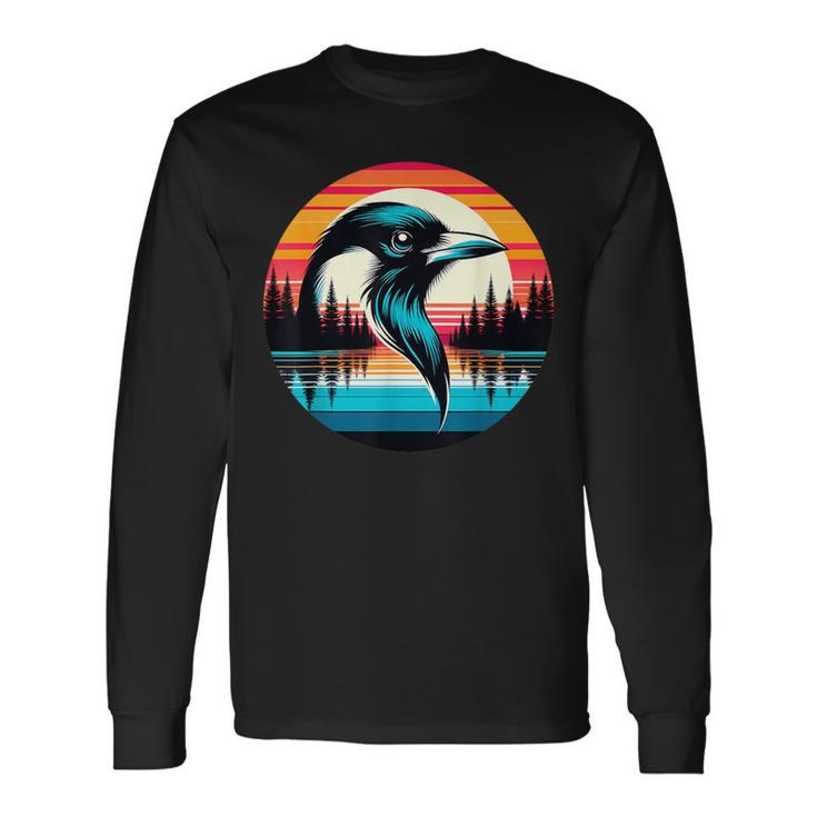 Magpie Bird Sunset Retro Style Safari Vintage 70S Long Sleeve T-Shirt