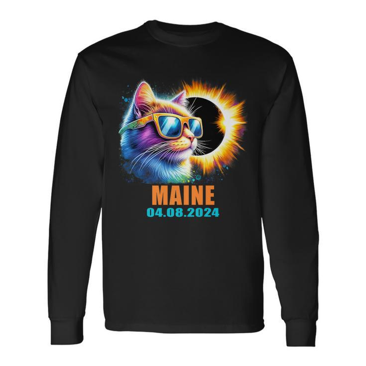 Maine Total Solar Eclipse 2024 Cat Solar Eclipse Glasses Long Sleeve T-Shirt