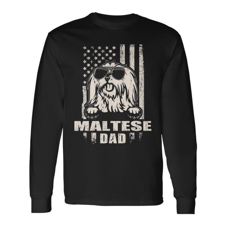 Maltese Dad Cool Vintage Retro Proud American Long Sleeve T-Shirt