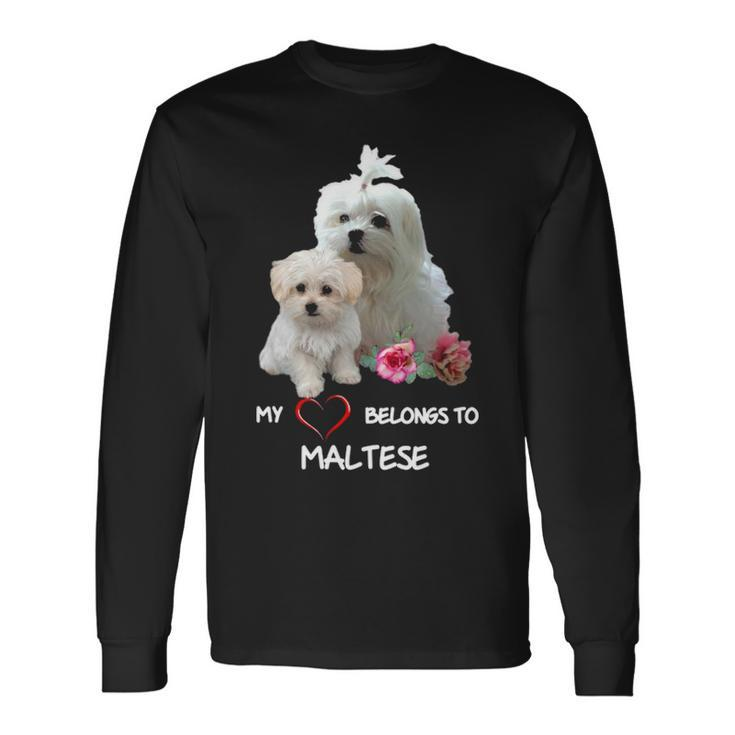 Maltese Dog Heart Belongs Maltese Puppy Long Sleeve T-Shirt
