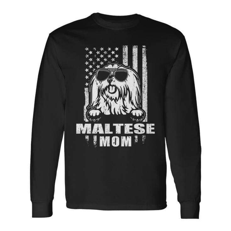 Maltese Mom Cool Vintage Retro Proud American Long Sleeve T-Shirt