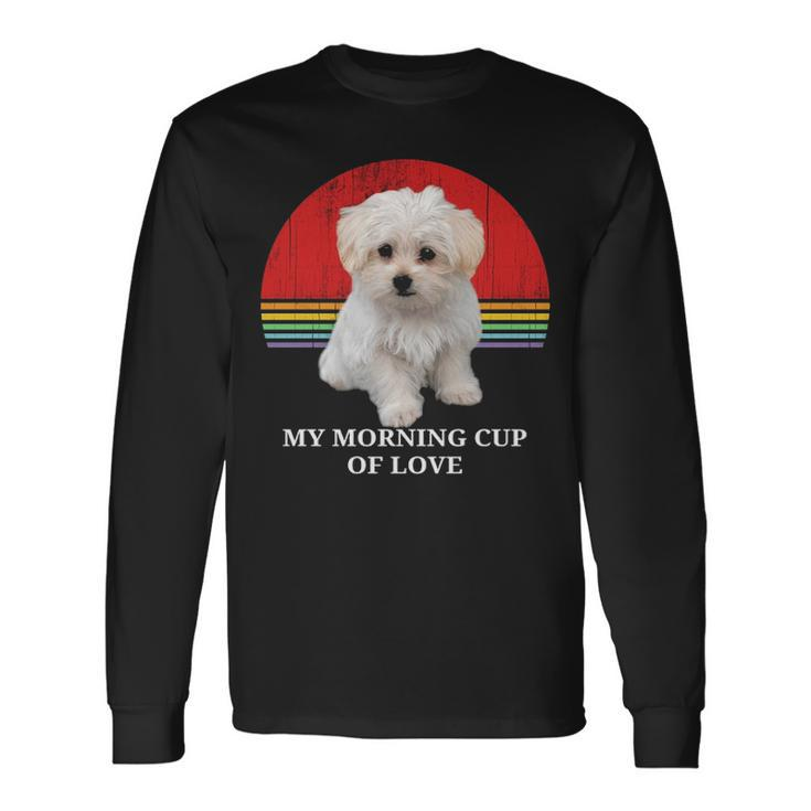 Maltese Puppies Lover Retro Sunset Pet Owner Love Gif Long Sleeve T-Shirt